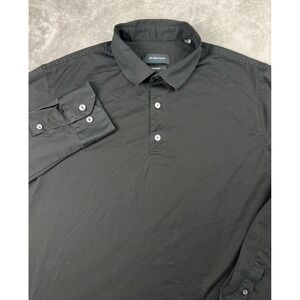 Bugatchi OoohCotton Tech 8 Way Stretch Polo Shirt Mens L Black Long Sleeve